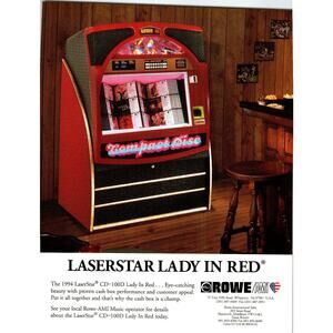 1994 Rowe AMI LaserStar Lady In Red CD-100D Jukebox Brochure Vintage